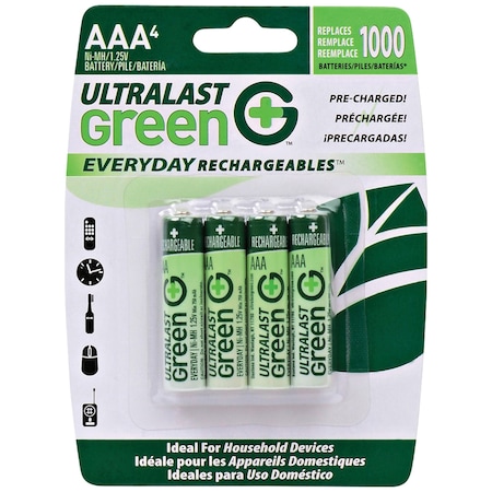Ultralast Green Everyday Rechargeables AAA Batteries, Pack/4 ULGED4AAA
